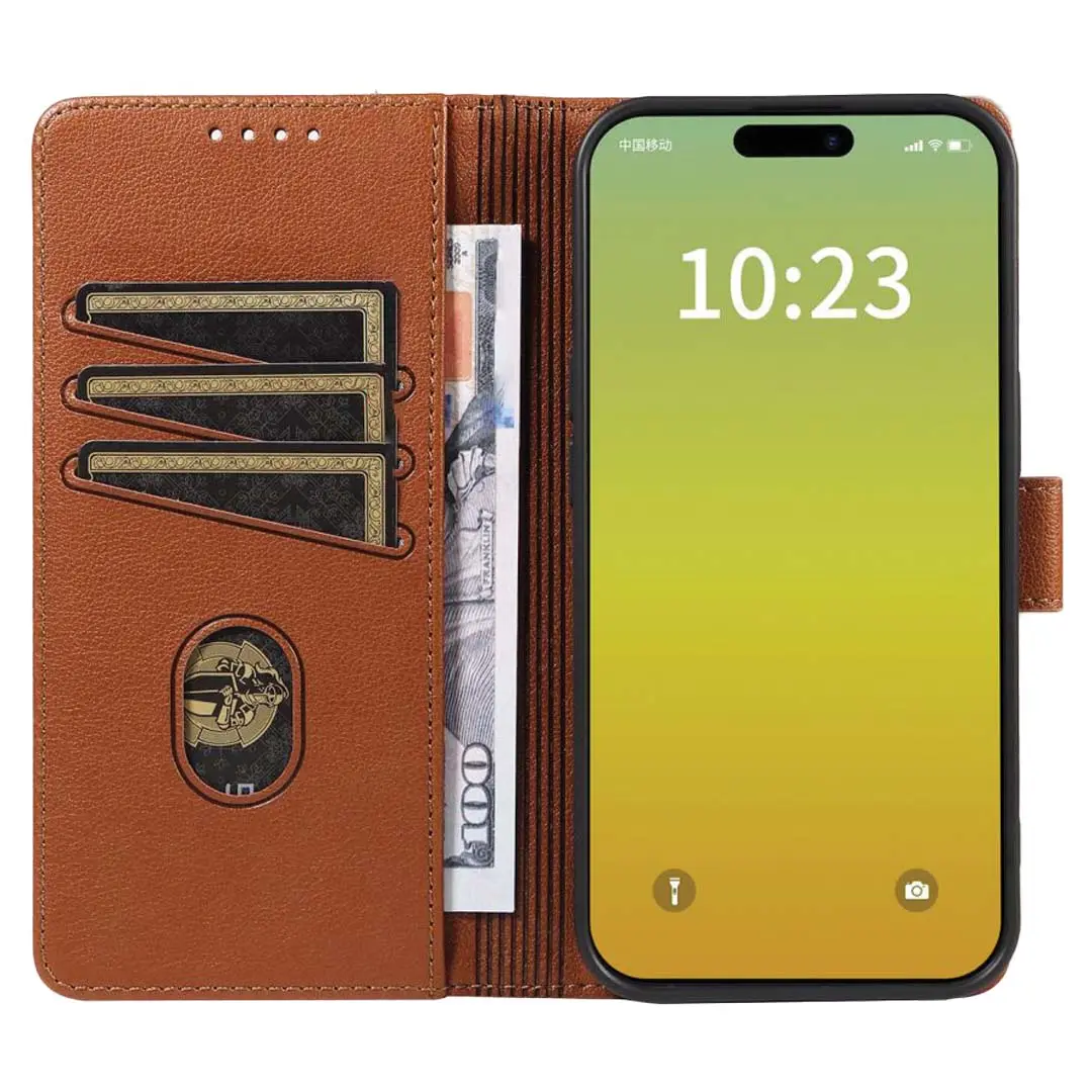 iPhone 16 Pro PU Leather Wallet Case Brown